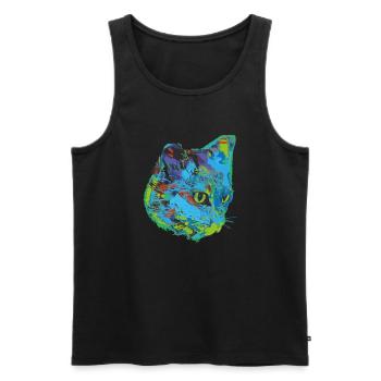 chat, chat, illustration, graffiti, chat, - Débardeur bio Premium Homme - noir - Devant - AI Model Male 178 light (178cm)
