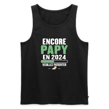 Annonce Grossesse Encore Papy 2024 Cadeau - Débardeur bio Premium Homme - noir - Devant - AI Model Male 178 light (178cm)