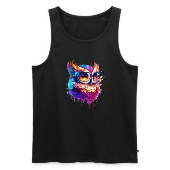 Hibou de fête en tant qu’oiseau coloré comme une œuvre d’art cool - Débardeur bio Premium Homme - noir - Devant - Michal (187cm)