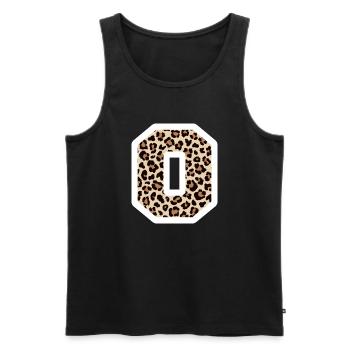 lettre o motif léopard -idée cadeau d’anniversaire - Débardeur bio Premium Homme - noir - Devant - Michal (187cm)