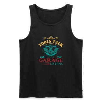 Tools talk and the garage listens - Men's Premium Organic Tank Top - black - Front - Michal (187cm)