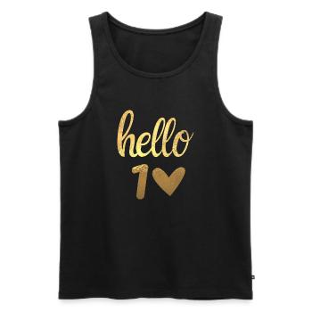 Hello 1 doré - Débardeur bio Premium Homme - noir - Devant - AI Model Male 178 light (178cm)