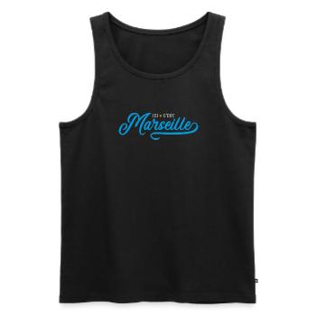 Ici c'est Marseille étoile vintage - Débardeur bio Premium Homme - noir - Devant - Michal (187cm)