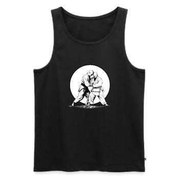 Aikido Kampfkunst Sport Kämpfer im Sonnenuntergang - Männer Premium Bio Tank Top - Schwarz - Vorne - Michal (187cm)