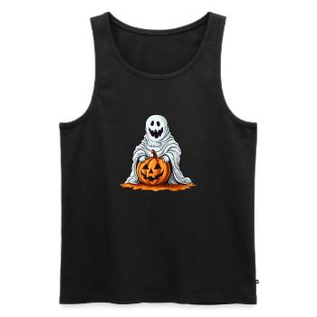 Lustiger Halloween Kürbis mit nettem Geist - Männer Premium Bio Tank Top - Schwarz - Vorne - Michal (187cm)