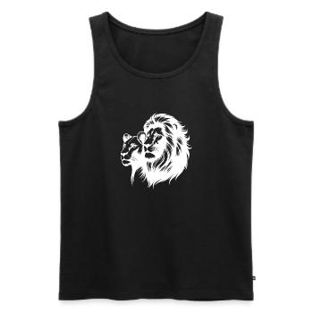 Proud Lion with Lioness Tattoo Style Portrait - Men's Premium Organic Tank Top - black - Front - Michal (187cm)