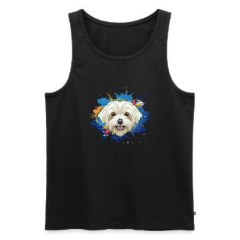 Maltais, chien, illustration, coloré - Débardeur bio Premium Homme - noir - Devant - Michal (187cm)