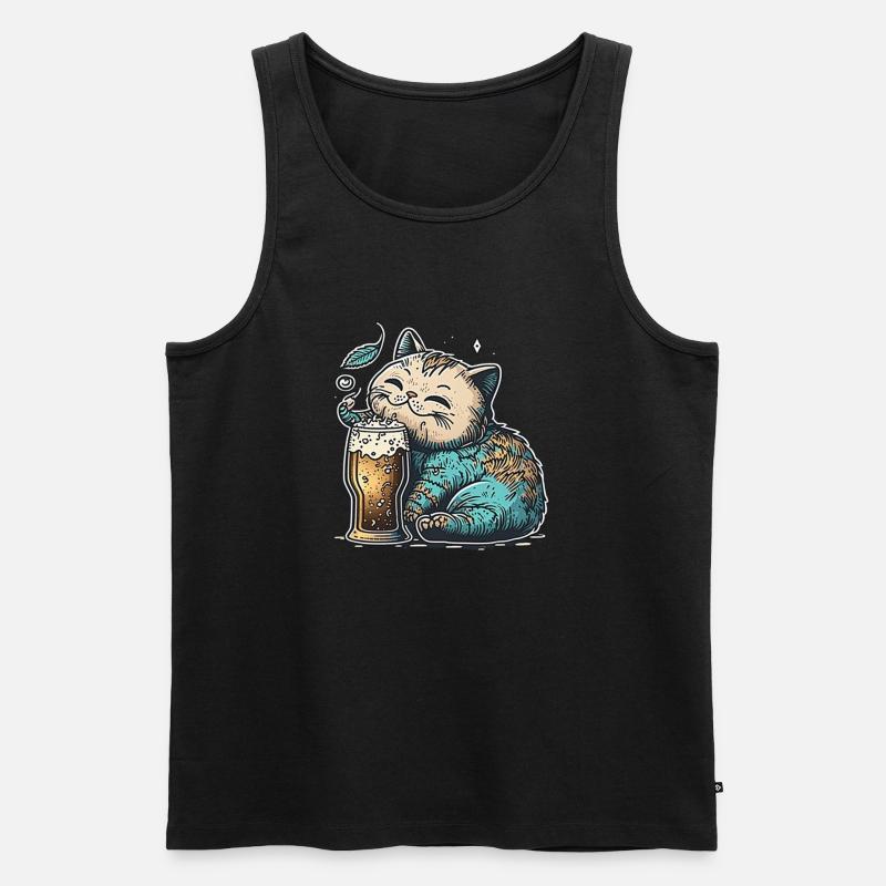 Glückliche Katzemit Bier - Männer Premium Bio Tank Top - Schwarz