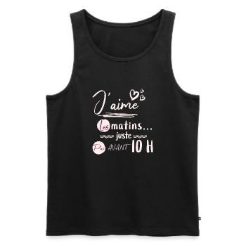 J'aime les matins juste pas avant 10h - Débardeur bio Premium Homme - noir - Devant - AI Model Male 178 light (178cm)
