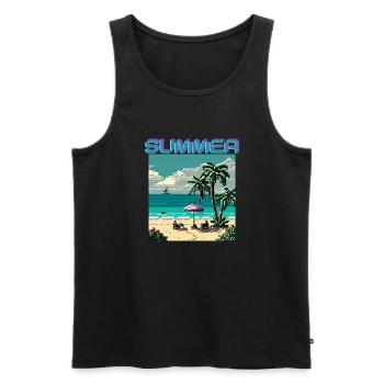 Summer vibes, Summer palms, Retro Summer - Männer Premium Bio Tank Top - Schwarz - Vorne - AI Model Male 178 light (178cm)