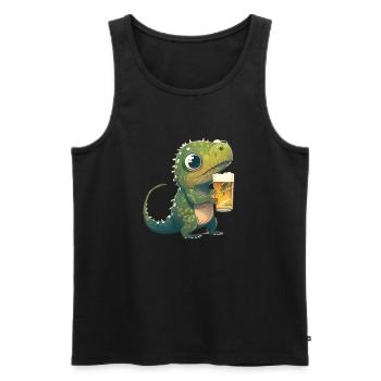 Cute dinosaur enjoying a glass of beer - Men's Premium Organic Tank Top - black - Front - AI Model Male 178 light (178cm)