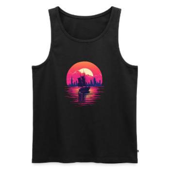 Synthwave sailing ship - Männer Premium Bio Tank Top - Schwarz - Vorne - Michal (187cm)