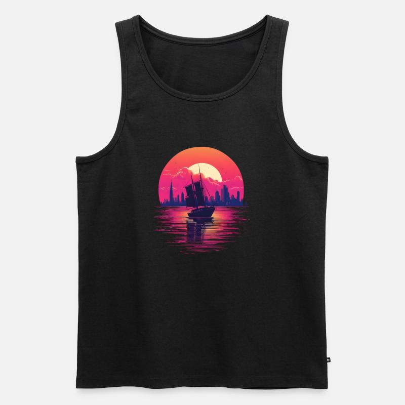 Synthwave sailing ship - Männer Premium Bio Tank Top - Schwarz