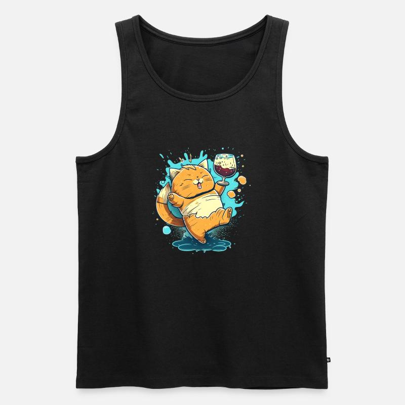 Cute drunk cartoon Cat - Männer Premium Bio Tank Top - Schwarz