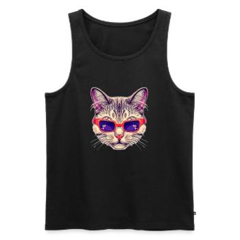 Edle Katze mit roter Sonnenbrille - Männer Premium Bio Tank Top - Schwarz - Vorne - AI Model Male 178 light (178cm)