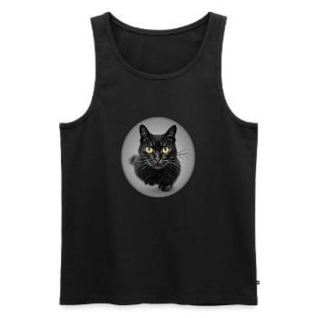 Superbe Chat Noir en train de Courir - Débardeur bio Premium Homme - noir - Devant - AI Model Male 178 light (178cm)