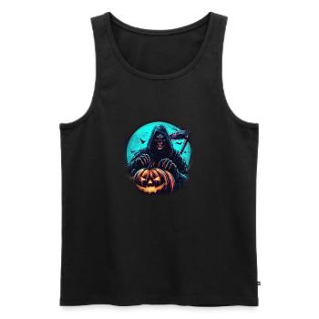 La faucheuse de citrouilles - Débardeur bio Premium Homme - noir - Devant - AI Model Male 178 light (178cm)