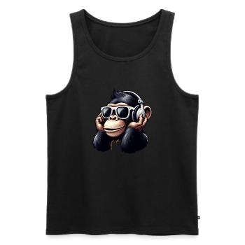 Ape chimpanzee with sunglasses and headphones - Men's Premium Organic Tank Top - black - Front - AI Model Male 178 light (178cm)