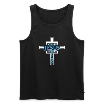 Connaître Jésus Connaître la paix Pas de haine Chrétien Bible Amour - Débardeur bio Premium Homme - noir - Devant - Michal (187cm)