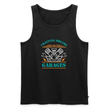 Crafting dreams in garages - Men's Premium Organic Tank Top - black - Front - Michal (187cm)