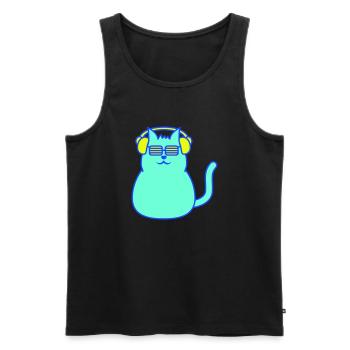 Mignon DJ chat écoutant de la musique fête chaton de compagnie - Débardeur bio Premium Homme - noir - Devant - Michal (187cm)