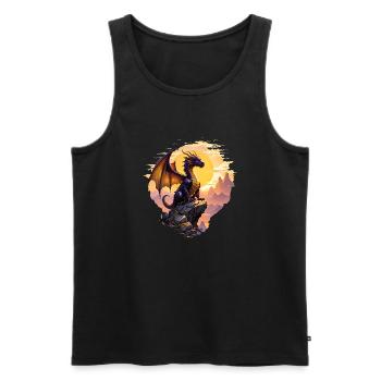 Drache im Sonnenuntergang - Männer Premium Bio Tank Top - Schwarz - Vorne - AI Model Male 178 light (178cm)