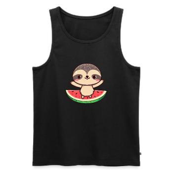 Paresseux avec melon - Cute Kawaii Design - Débardeur bio Premium Homme - noir - Devant - AI Model Male 178 light (178cm)