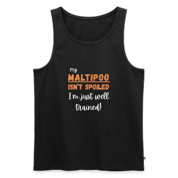 Maltipoo Isn’t Spoiled Tee – Hilarious Gift - Men's Premium Organic Tank Top - black - Front - AI Model Male 178 light (178cm)