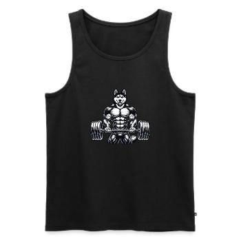 Cool Husky Fitness Bodybuilder Entraînement Dessin animé - Débardeur bio Premium Homme - noir - Devant - Michal (187cm)