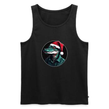 Lustiger Alligator mit Nikolausmütze im Kreis - Männer Premium Bio Tank Top - Schwarz - Vorne - Michal (187cm)