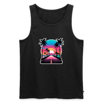 Conduite sur la route de la plage Vaporwave au coucher du soleil. - Débardeur bio Premium Homme - noir - Devant - AI Model Male 178 light (178cm)