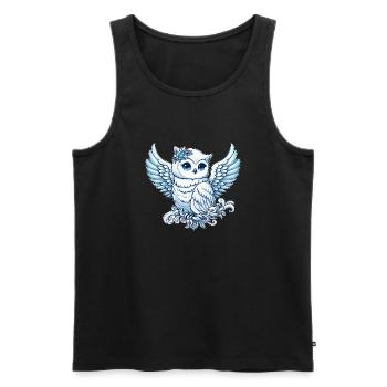 Cute snowy owl with blue eyes and angel - Men's Premium Organic Tank Top - black - Front - AI Model Male 178 light (178cm)