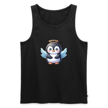 Dessin animé mignon ange pingouin avec halo - Débardeur bio Premium Homme - noir - Devant - Michal (187cm)