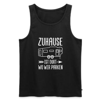 ZUHAUSE IST DORT WO WIR PARKEN - Männer Premium Bio Tank Top - Schwarz - Vorne - AI Model Male 178 light (178cm)