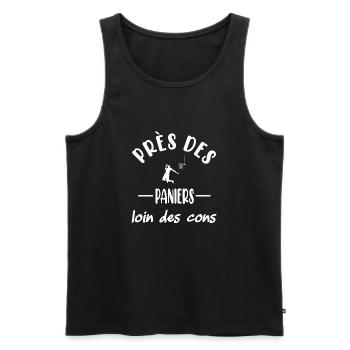 Près des paniers loin des cons t-shirt basketball - Débardeur bio Premium Homme - noir - Devant - Michal (187cm)