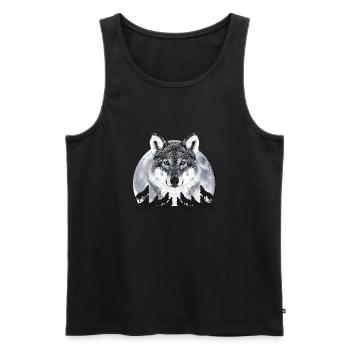 Wolf VollMond Pack Leader Rudelführer Dein Text - Männer Premium Bio Tank Top - Schwarz - Vorne - Michal (187cm)