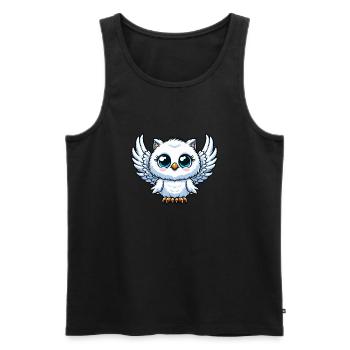 Cute Snowy Owl Blue Eyes Angel Cartoon - Men's Premium Organic Tank Top - black - Front - AI Model Male 178 light (178cm)