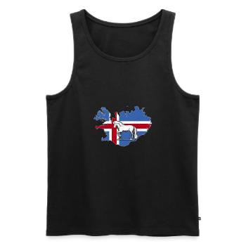 Cheval islandais - Cheval islandais sur le contour de l'Islande - Débardeur bio Premium Homme - noir - Devant - AI Model Male 178 light (178cm)