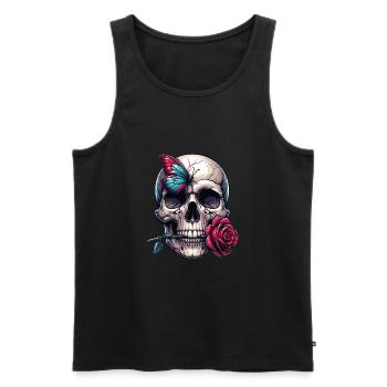 Skull with red rose and butterfly - Men's Premium Organic Tank Top - black - Front - AI Model Male 178 light (178cm)