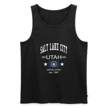 Salt Lake City - Männer Premium Bio Tank Top - Schwarz - Vorne - AI Model Male 178 light (178cm)
