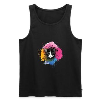 katze, bunt,aquarell, kunst,malerei,graffiti, - Männer Premium Bio Tank Top - Schwarz - Vorne - Michal (187cm)