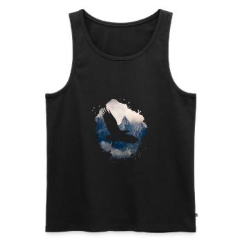 aigle, peinture, gris, mouches, oiseau, montagnes, paysage - Débardeur bio Premium Homme - noir - Devant - Michal (187cm)