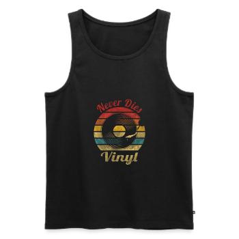 Never dies Vinyl Retro Vintage Music - Männer Premium Bio Tank Top - Schwarz - Vorne - AI Model Male 178 light (178cm)