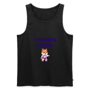 T'inquiète je gère t-shirt chien kawaii humour - Débardeur bio Premium Homme - noir - Devant - Michal (187cm)