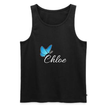Chloe mit blauen Schmetterling LiS - Männer Premium Bio Tank Top - Schwarz - Vorne - AI Model Male 178 light (178cm)
