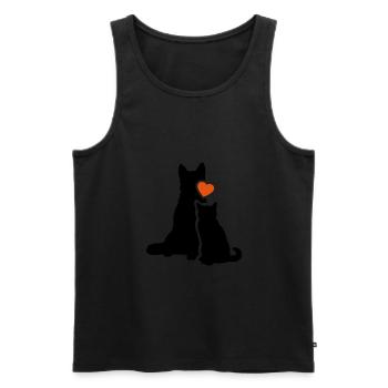 Chat et chien ensemble Cat and Dog together Love - Débardeur bio Premium Homme - noir - Devant - Michal (187cm)