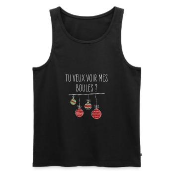Tu veux voir mes boules ? - Humour Noël - Débardeur bio Premium Homme - noir - Devant - Michal (187cm)