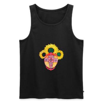 Motanka. Poupée ukrainienne. Tournesols ukrainiens - Débardeur bio Premium Homme - noir - Devant - AI Model Male 178 light (178cm)