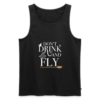 Fun Halloween witch text don't drink and fly - Men's Premium Organic Tank Top - black - Front - AI Model Male 178 light (178cm)