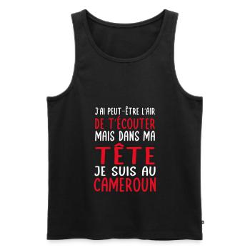 Dans ma tête je suis au Cameroun - Cadeau humour - Débardeur bio Premium Homme - noir - Devant - Michal (187cm)